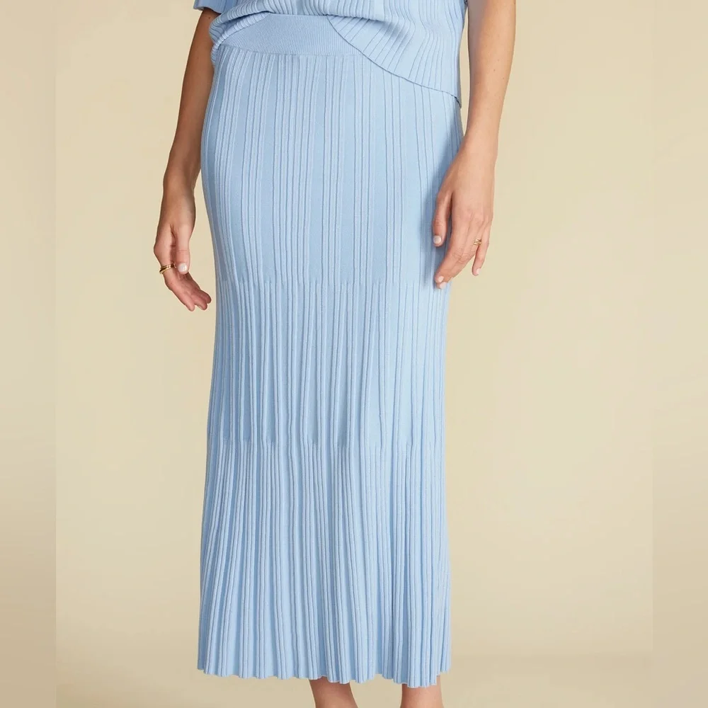 NWT! Amour Vert Cerise Knit Midi Skirt in Sky Blue - S